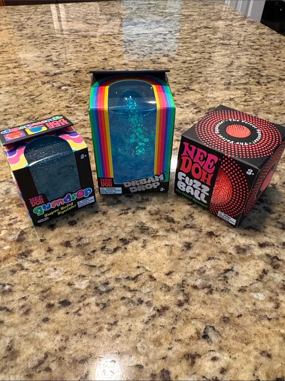 Needoh 3 piece bundle Dream Drop Glitter, gum drop and fuzz ball